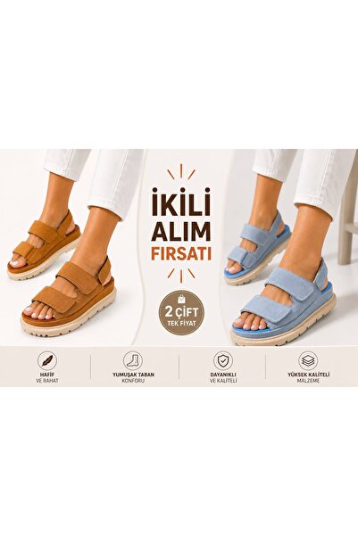 PAPUCUMUN DÜNYASI Women's High-Sole (4cm) Double Strap Comfortable Stylish Sa...