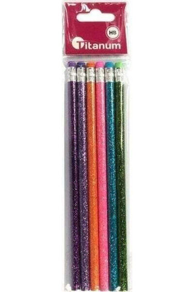 Titanum Creioane cu sclipici cu radieră HB, pachet de 6