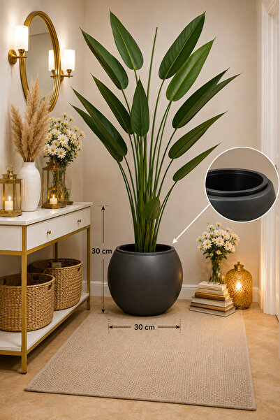CANBOTANİK İÇ DRENAJ HAZNELİ ANTRASİT KÜRE 30 SAKSI 39x38 SALON SAKSI