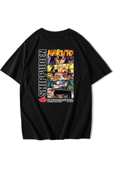 STYKEER TRICOU UNISEX OVERSIZE Naruto Uzamaki Imprimat NEGRU / ALB