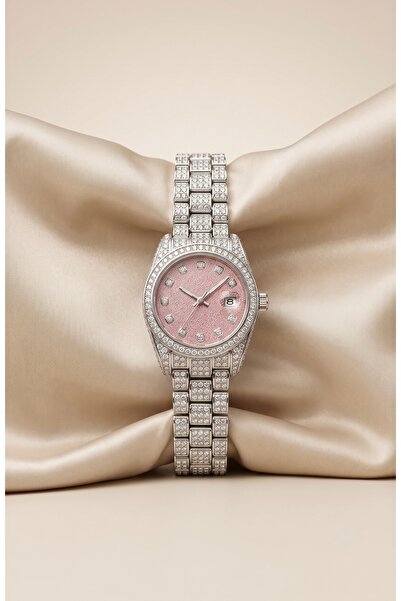 KLISHE Women's Steel Watch Silver Color & Pink Dial Premium Stone Vintage Old...