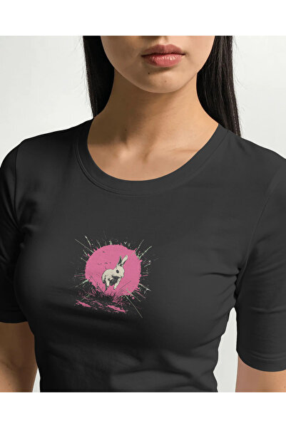 buzagi Rabbit Regular Unisex Black T-Shirt