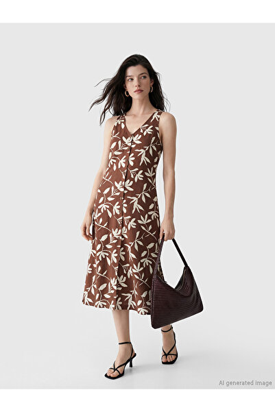 LC Waikiki V Neck Leaf Patterned Dress