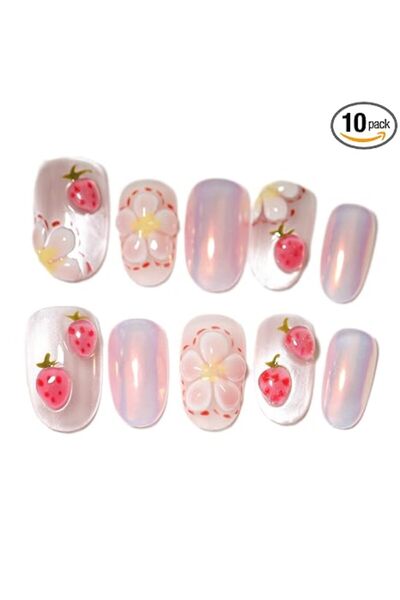 Arabest 10Pcs Medium Almond Handmade Press On Nails | Easy Apply & Remove, Re...