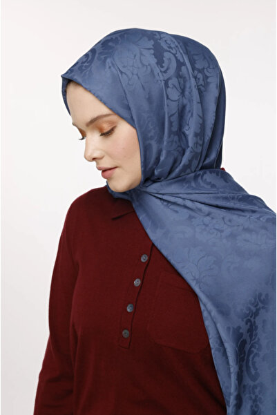 Mugo Wear Brocade Patterned Silky Jacquard Soft Shawl - Indigo