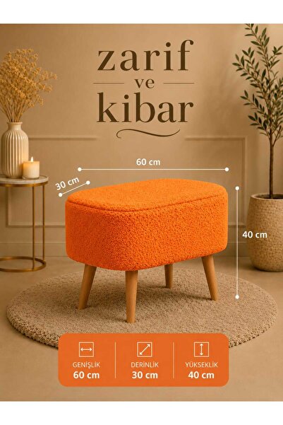 DEKOZUM PUFLY Peluş Çok Amaçlı Dekoratif Puf koltuk Dekoratif Puf Ahşap Ayakl...