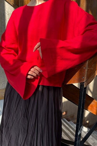 Faya Boutique Kırmızı Forme Keten Bluz