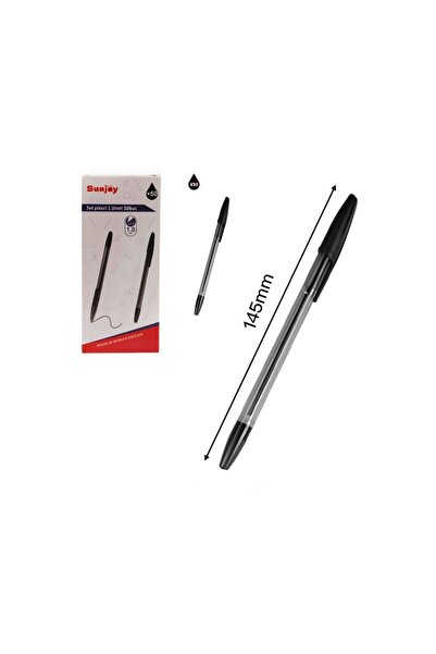 idei Cutie cu 50 Pixuri Simple cu Capac, Cerneală Gel Neagră, Vârf 1,0 mm, Lu...