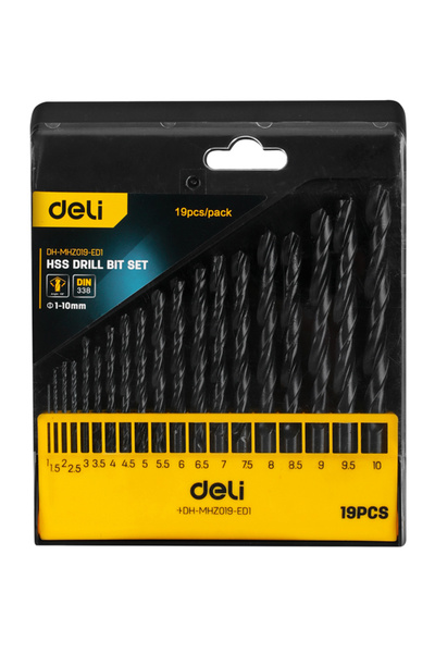 Deli σετ τρυπάνια DH-MHZ019-ED1 για σίδηρο HSS, 1-10mm, DIN 338, 19τμχ