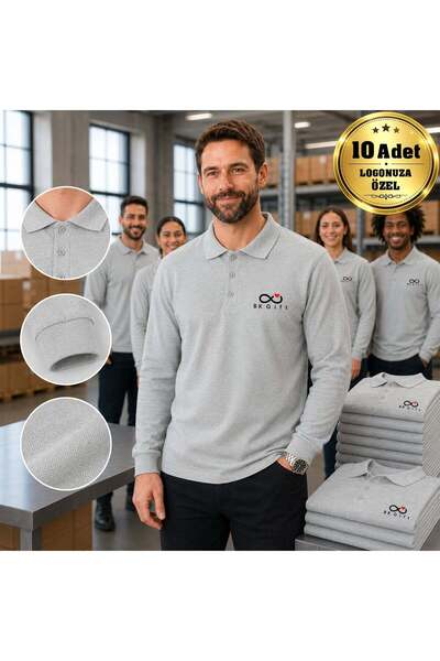 Bk Gift 10 Pieces of Gray Polo Collar Long Sleeve T-Shirts with Your Logo - C...
