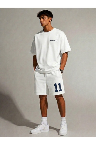 ONLY QUALİTY Unisex Beyaz Balance Baskılı Tshirt Siyah Yazlık Eşofman Takım