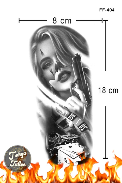 Trakya Tattoo 1-2 Hafta Kalıcı Yarım Kol Gangster Kadın Geçici Dövme FF-404