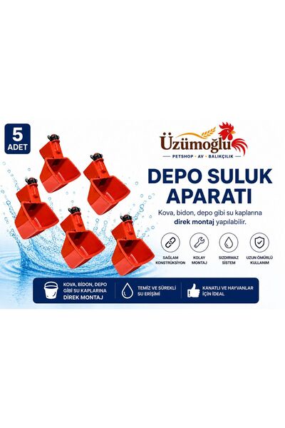 üzümoglu 5 ADET Depo Suluk Aparatı Otomatik Şamandıralı Tavuk Suluğu Kova, Bi...