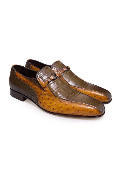 FRANCO CALVANI Green Color Laceless Genuine Leather Men's Shoes