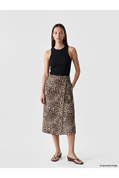 LC Waikiki Brown Tie-Up Leopard Print Wrap Skirt