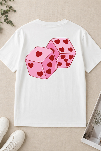 Spoyi Love Dice Design 100% Cotton Half Oversize White T-Shirt