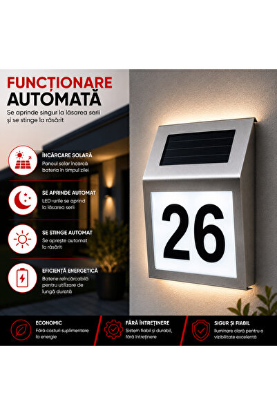 TnsAround Număr de casă iluminat solar cu LED, rezistent la intemperii, 18 x 20 cm