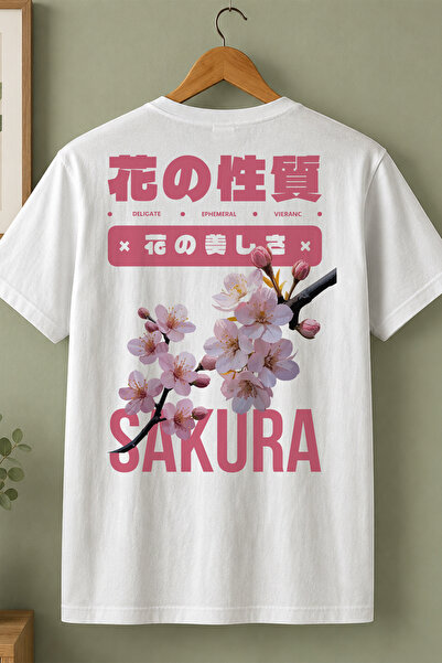 Spoyi Sakura Bloom Design 100% Cotton Half Oversize White T-Shirt