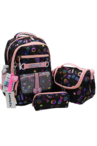 LaddyCo Girl's Primary School Bag Waterproof Fabric 3-Piece Set Pink School B...