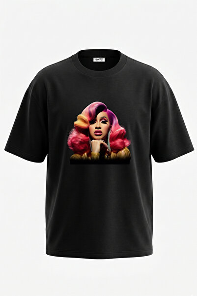 Anetos Cardi B_12 Design Printed Unisex Oversize Black Tshirt