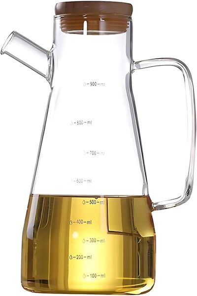 Yıldızan Msa Shop Borosilicate Glass Oil Pot with Bamboo Lid - 900 Ml, Durabl...