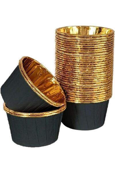 Yıldızan Msa Shop 25-Pack Muffin Cake Mold – Black Outside, Gold Inside, Luxu...