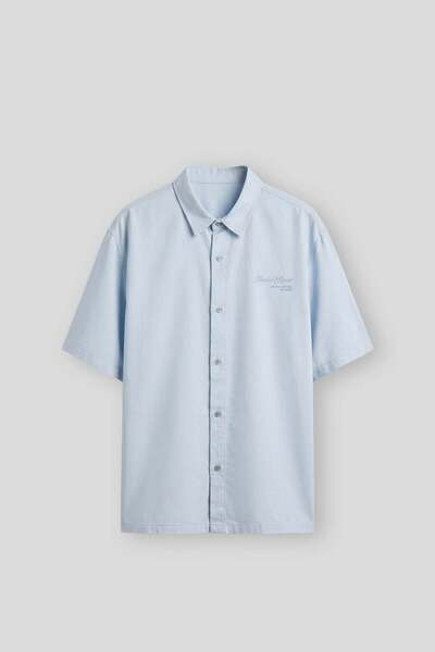 ablukaonline Men's Boxy Fit Embroidered Detailed Cotton Short Sleeve Shirt Li...