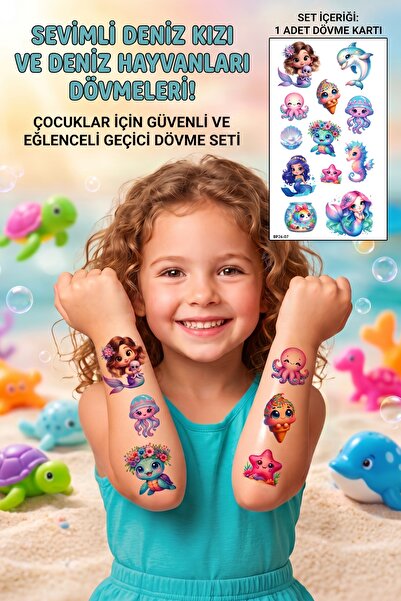 BP Tattoo Mermaid Deniz Kızı Figürlü Renkli Çocuk Dövmesi