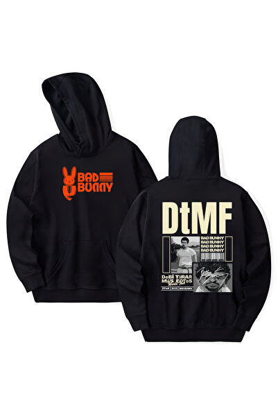 STİL-X Bad Bunny Printed Cotton Long Sleeve Hooded Sweatshirt with 3 Yarns