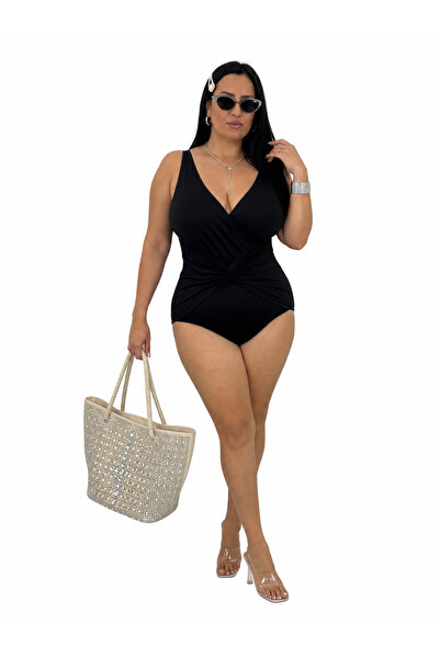 Eros Costum de baie pentru femei, mărime mare, cu șnur, decolteu dublu, cu pe...
