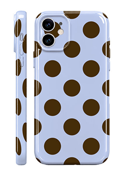 WANNA PROTECT iPhone 12 Kahve Puantiye Protect Slim Parlak Tam Kaplayan Baskı...