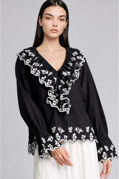 DeFacto Regular Fit Voile Long Sleeve Black Blouse H4223Ax26Hs