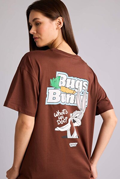DeFacto Looney Tunes Oversized Crew Neck Back Print Short Sleeve T-Shirt H418...