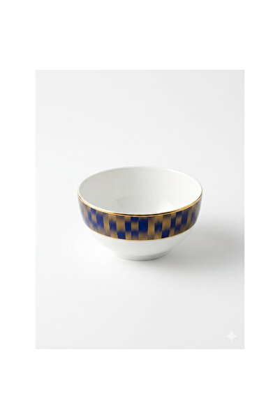 B&D Ceramic Decorative Bowl with Navy and Gold Pattern, 5 Inch, White