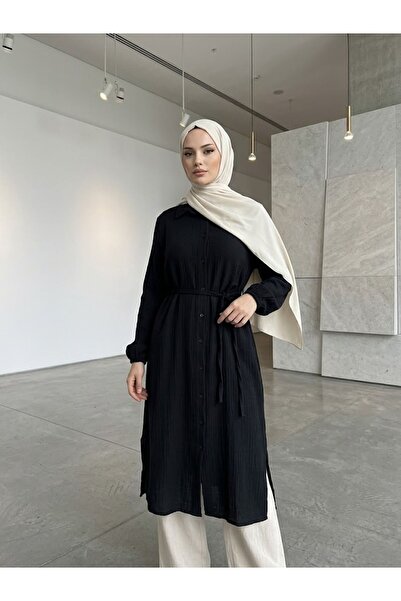 Foremia شق التفاصيل سترة طويلة-أسود