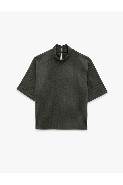 Koton Tricou cu mânecă scurtă, croială normală, cu guler ridicat și dungi arg...