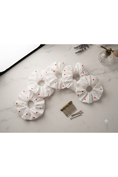Se&On dizayn 5 li set kalpli lastikli kumas scrunchie toka simit toka