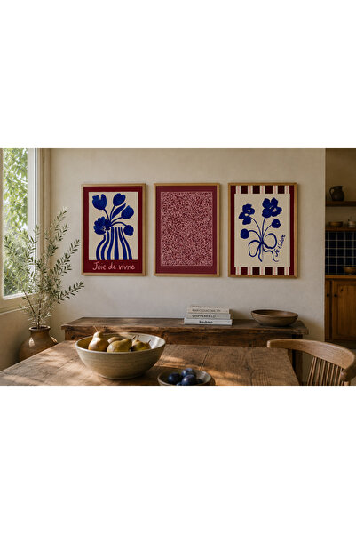 Boho wellness studio Ahşap Çerçeveli Joie de Vivre Mavi Çiçekler Poster Seti