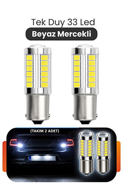 Asdelya Tek Duy 33 LED Beyaz Mercekli LED Ampul BA15S P21W Geri Vites Park Pl...