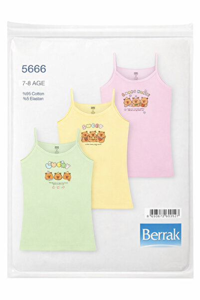 Berrak Girl's 3-Piece Strappy Tank Top Set Cotton Lycra Teddy Bear Printed Co...