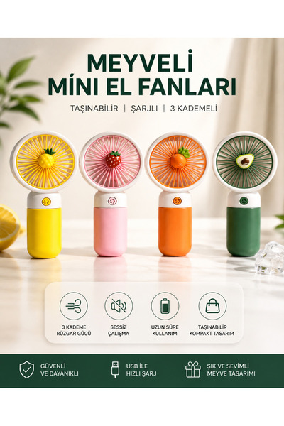 yücel bijuteri Meyveli Tasarım 3 Kademeli Sessiz Mini El Masa Fan Vantilatör ...