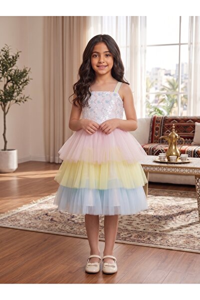Generic Girls' Dress Embroidered Multi-Layered Pastel Color Party Dress