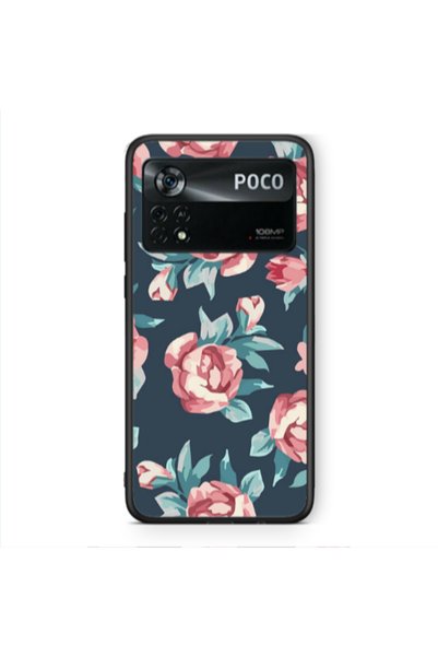 Other Xiaomi Poco X4 Pro Purple roses Black Glossy Θήκη