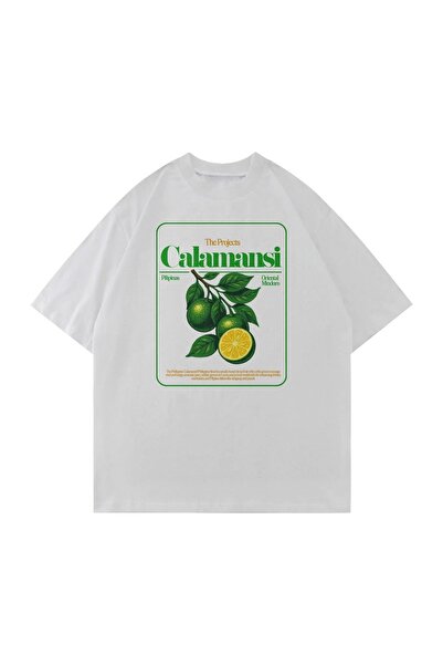 Vordevia Calamansi Printed White Oversize Unisex T-Shirt Basic Comfortable Fi...