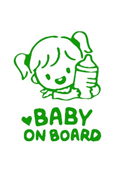 OEM Autocolant decorativ auto  "BEBE LA BORD ", Model fetiță, 15cm, Verde