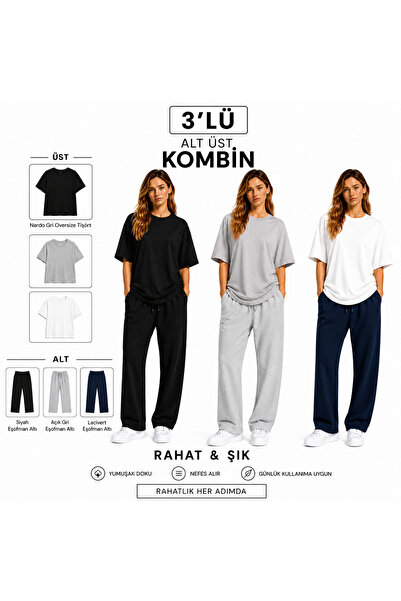 JULİA MODA 3' Lü Kadın Eşofman Altı Ve Üstü Takım Rahat Hafif ve Nefes Alabil...