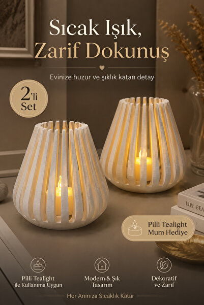Makerpax Minipax Beyaz Dekoratif Tealight Mumluk 2’li Set - Pilli Tealight Mu...