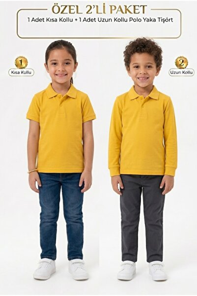 NACAR STORE Children's Unisex Poloyaka Long-Short Sleeve Set of 2 School T-Sh...