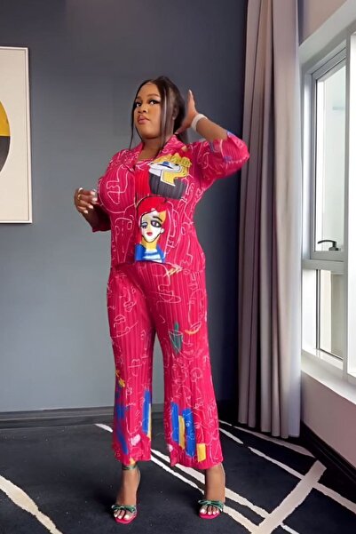 Hiccup Msn Patterned Shirt and Wide-Legged Pants Set