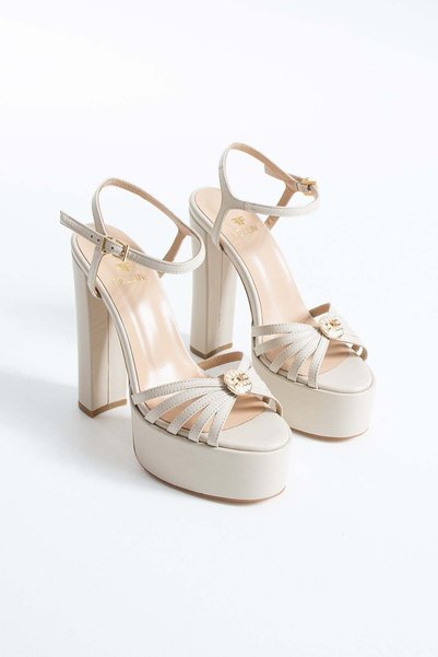 FOLLİNİ Women's Genuine Leather Platform Shoes Cream